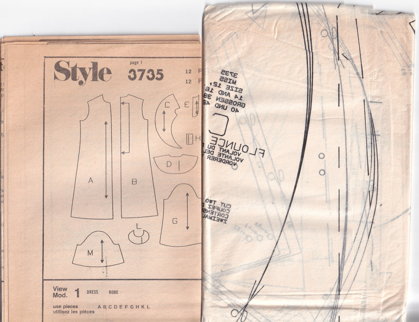 Style 3735 Womens Pullover Dress with Ruffled Neckline 1980s Vintage Paper Sewing Pattern 12 - 16 UNCUT Factory Folded