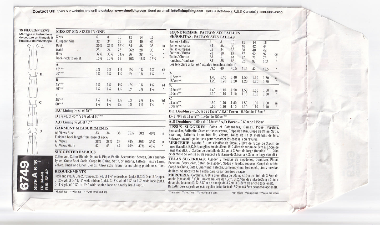 New Look 6749 Womens Yoked Sundresses Out Of Print Sewing Pattern Size 6 - 16 UNCUT Factory Folded