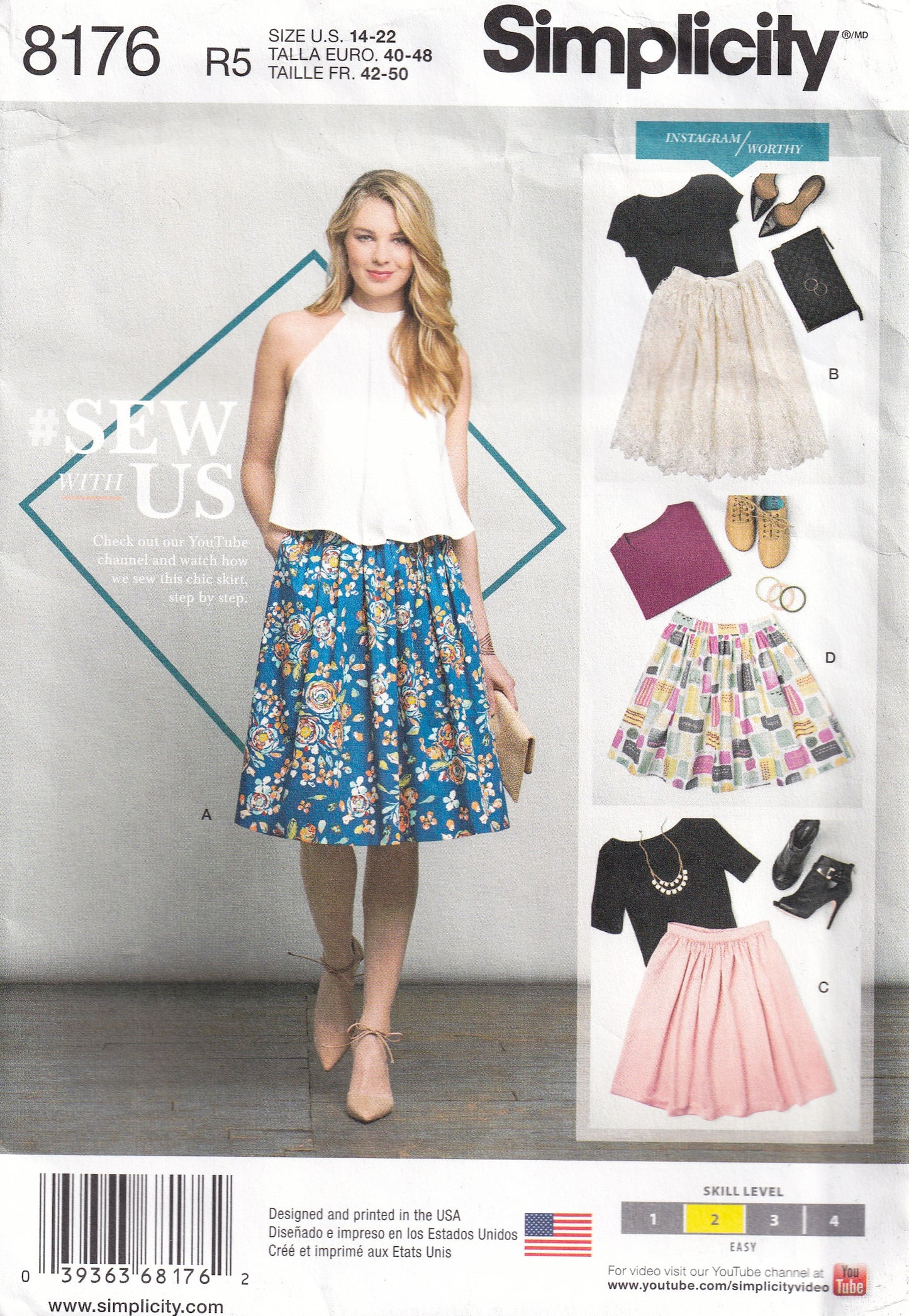 Simplicity 8176 Womens EASY Dirndl Skirts Out Of Print Sewing Pattern Size 14 - 22 UNCUT Factory Folded