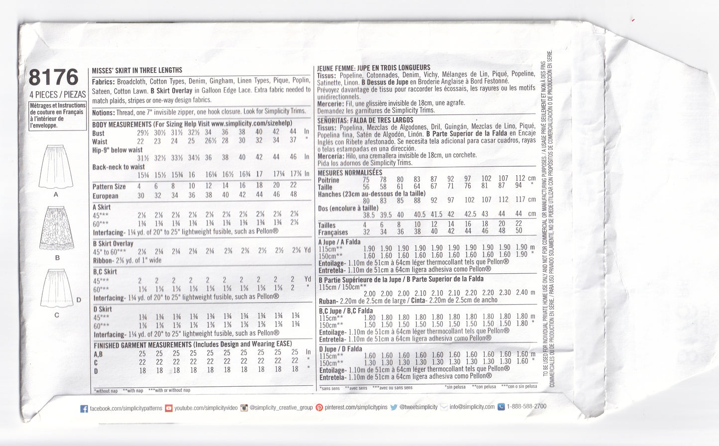 Simplicity 8176 Womens EASY Dirndl Skirts Out Of Print Sewing Pattern Size 14 - 22 UNCUT Factory Folded