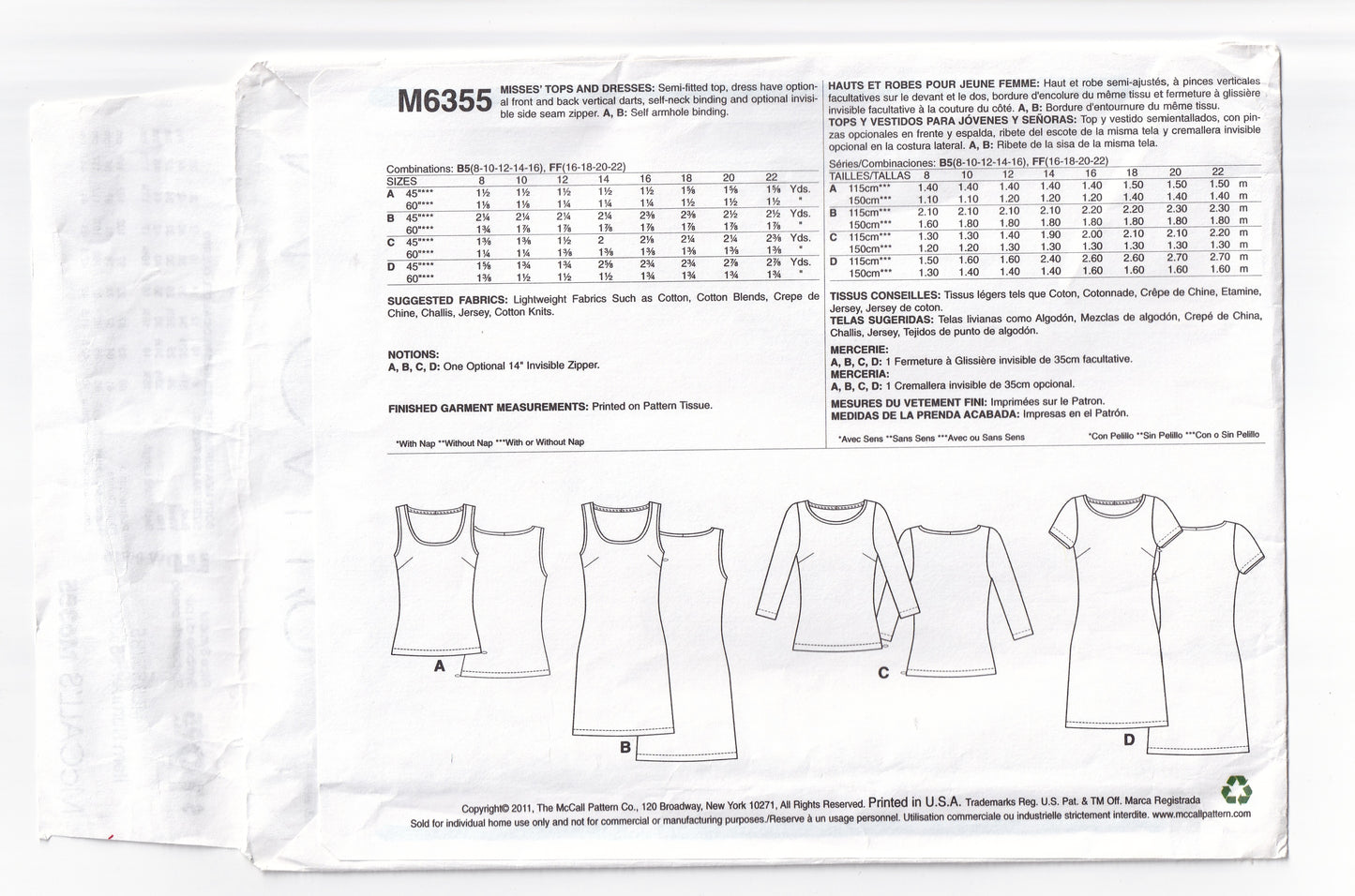 McCall's 6355 Womens Palmer Pletsch Classic Top & Sheath Dress Out Of Print Sewing Pattern Sizes 8 - 16 UNCUT Factory Folded