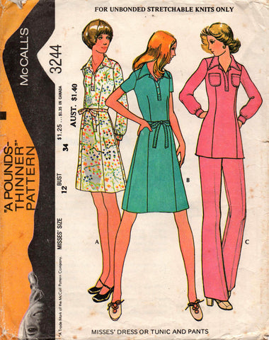 McCall's 3244 70s stretch dress tunic pants