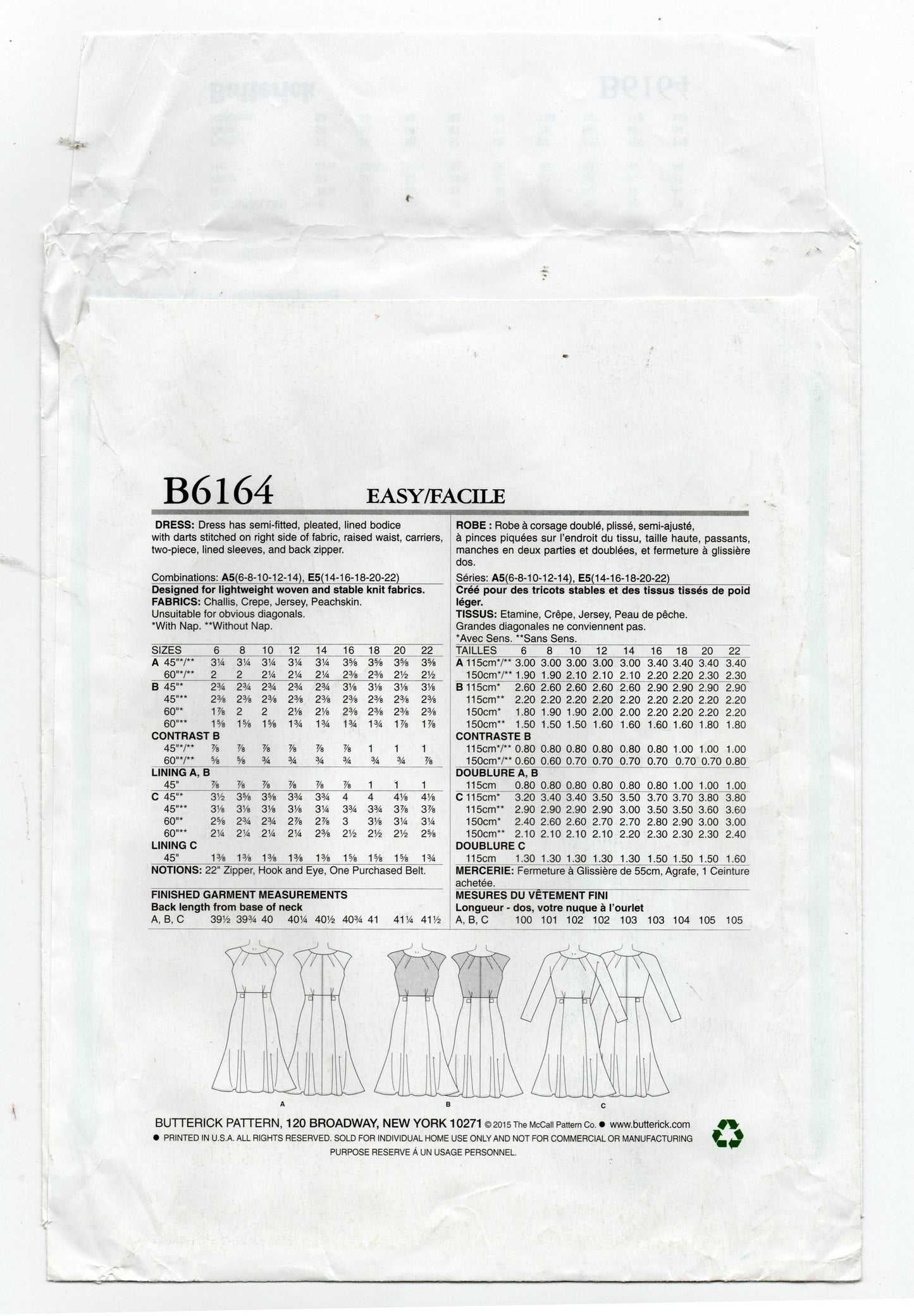 Butterick 6164 Womens High Waisted Fit & Flared Dress Out Of Print Sewing Pattern Sizes 6 - 22 UNCUT Factory Folded