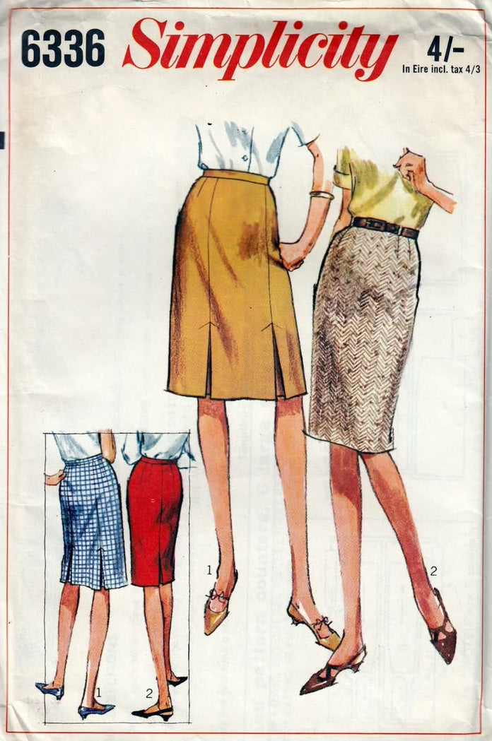 Simplicity 6336 Womens Straight or Pleated Skirts 1960s Vintage Paper Sewing Pattern Waist 26 inches