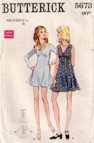 Butterick 5673 Womens Flip Dress with Shaped Bodice 1960s Vintage Sewing Pattern Size 12 Bust 34 Inches