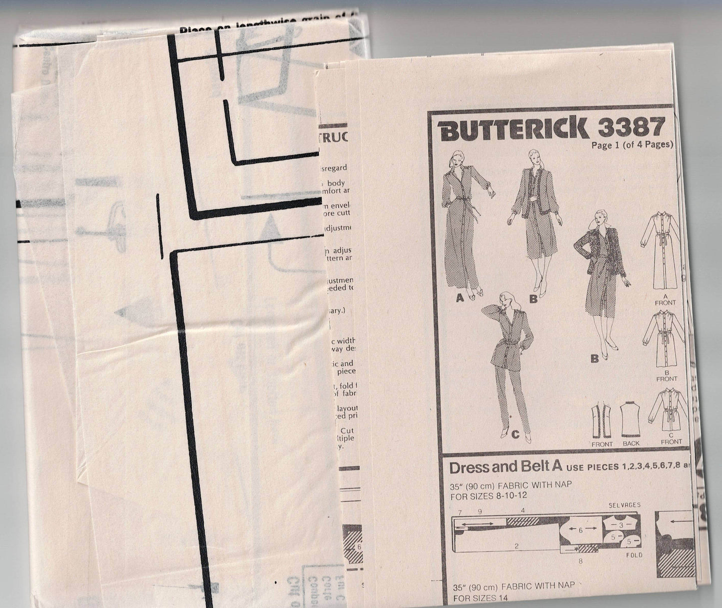 Butterick 3387 Womens Jacket Vest Dress & Belt 1980s Vintage Sewing Pattern Size 14 Bust 36 inches UNCUT Factory Folded