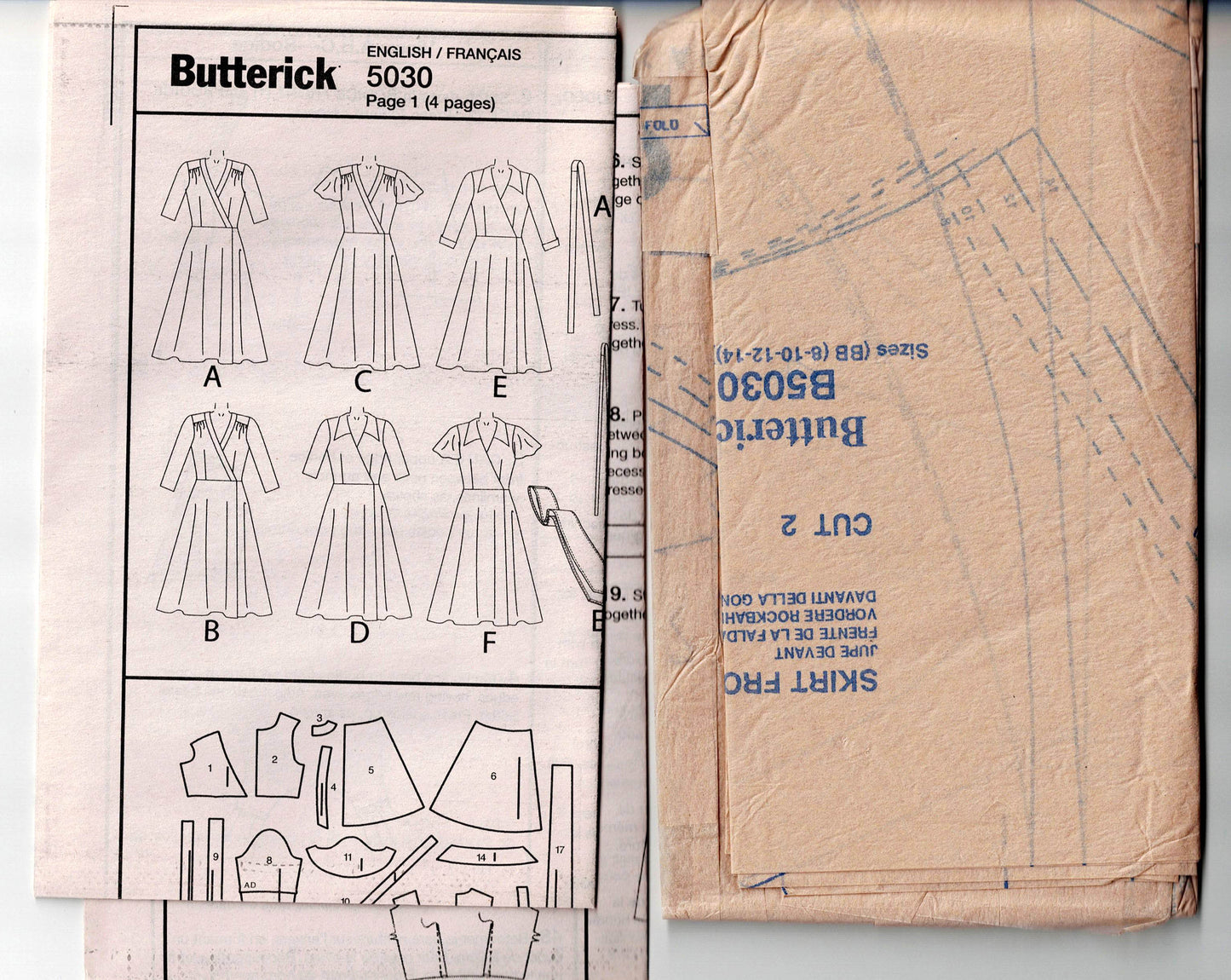 Butterick 5030 Womens Wrap Dress Belt & Sash Sewing Pattern Size 8 - 14 UNCUT Factory Folded