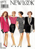 New Look 6975 Womens Sheath Dress Long Wrap Jacket Top & Short Pencil Skirt 1980s Vintage Sewing Pattern Sizes 8 - 18 UNCUT Factory Folded