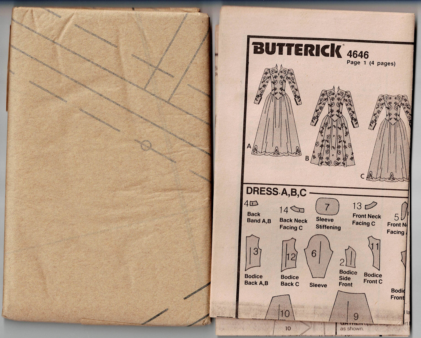Butterick 4646 Womens Puffy Sleeved Wedding Dress With Optional Train 1980s Vintage Sewing Pattern Size 16 Bust 38 inches