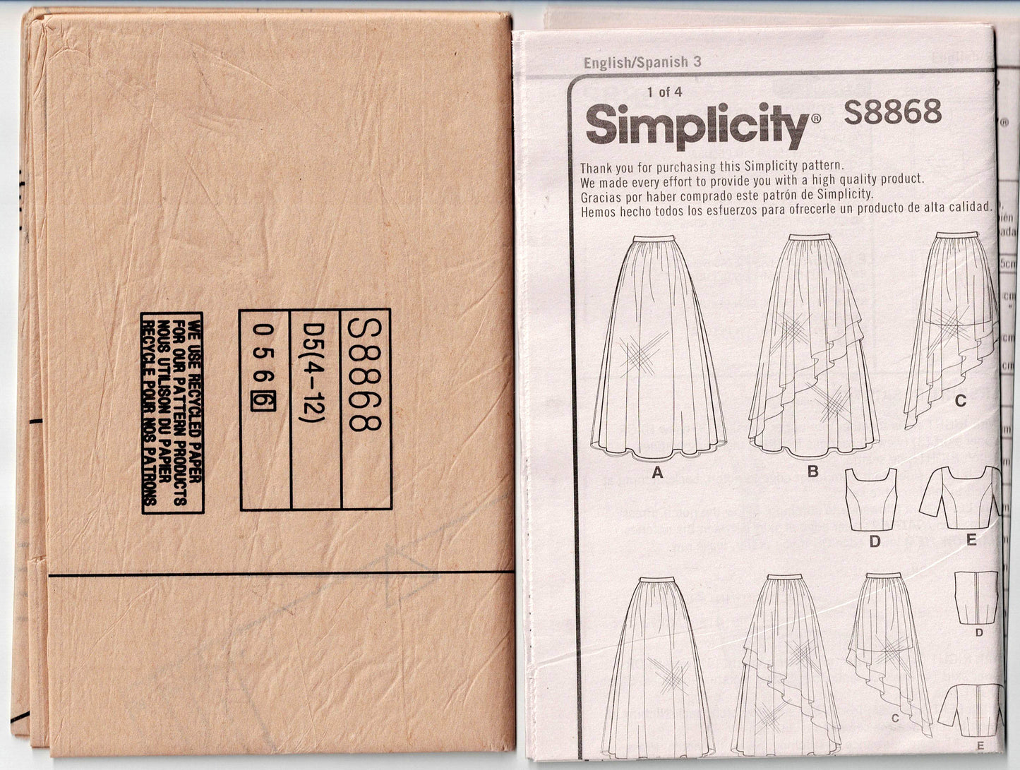 Simplicity 8868 Womens Evening  Formal Skirts & Lined Tops Out Of Print Sewing Pattern Size 6 - 14 UNCUT Factory Folded
