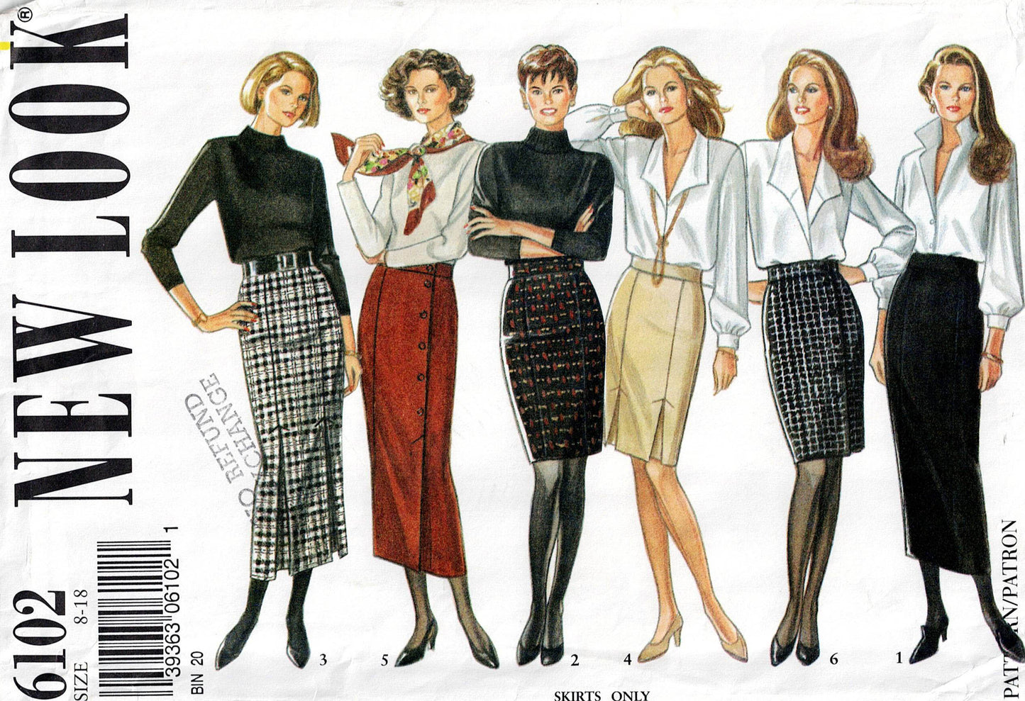 New Look 6102 Womens Wrap or Pleated Pencil Skirts 1990s Vintage Sewing Pattern Size 8 - 18 UNCUT Factory Folded