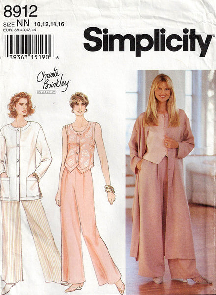 Simplicity 8912 CHRISTIE BRINKLEY Womens Casual Wide Leg Pants Top & Jacket 1990s Vintage Sewing Pattern Size 10 - 16 UNCUT Factory Folded