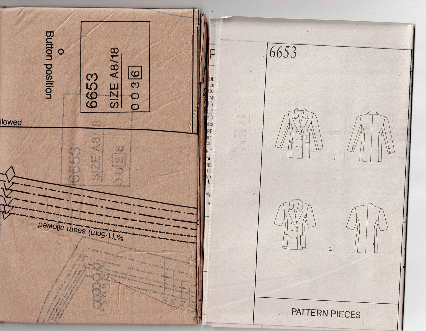 New Look 6653 Womens Double Breasted Lined Jacket 1980s Vintage Sewing Pattern Sizes 8 - 18 UNCUT Factory Folded