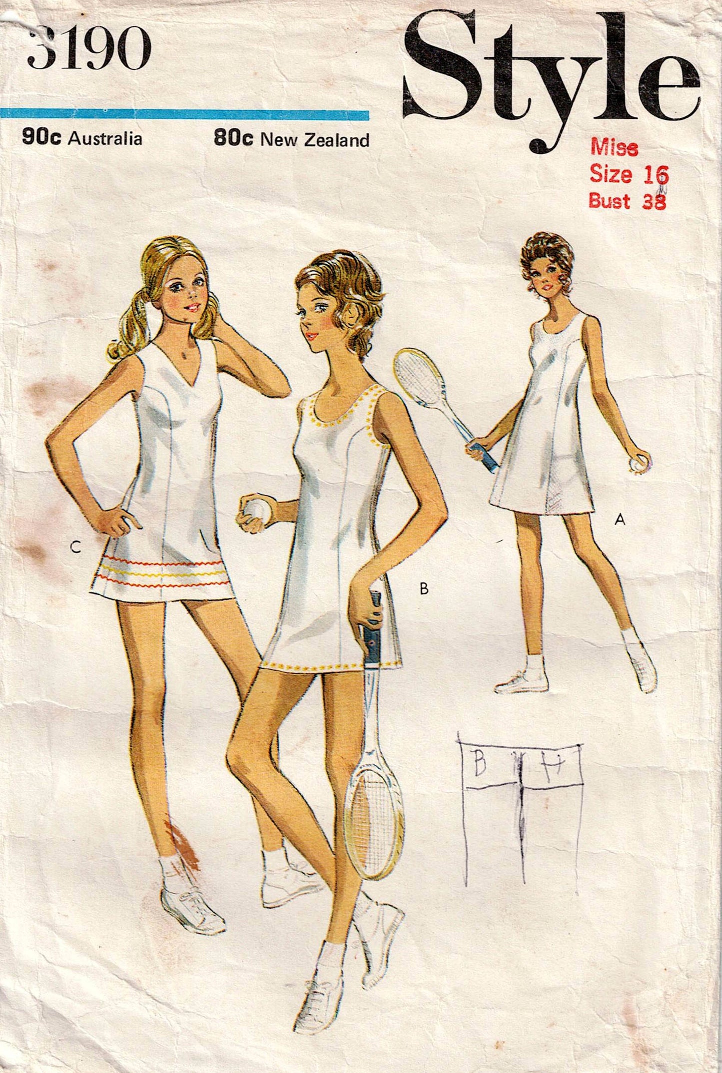 Style 3190 Womens Dress or Tennis Dress & Panties 1970s Vintage Sewing Pattern Size 8 or 16