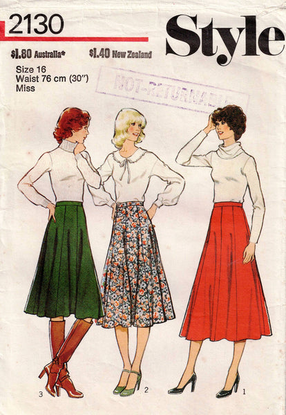 Style 2130 Womens Classic 8 Gore Flared Skirts 1970s Vintage Sewing Pattern Size 16 Waist 30 Inches