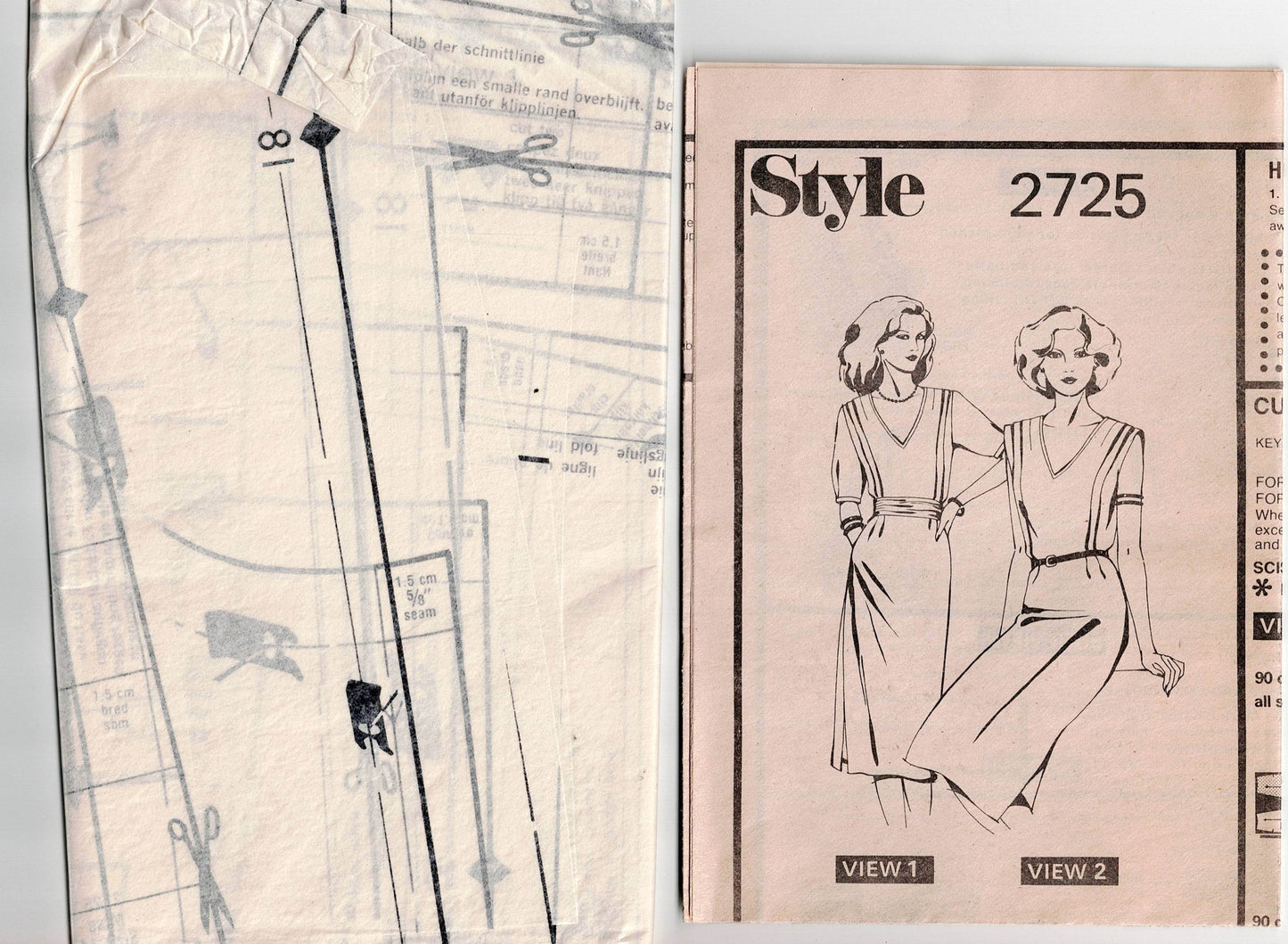 Style 2725 Womens Pullover Dress with Shoulder Pleats 1970s Vintage Sewing Pattern Size 10 or 14