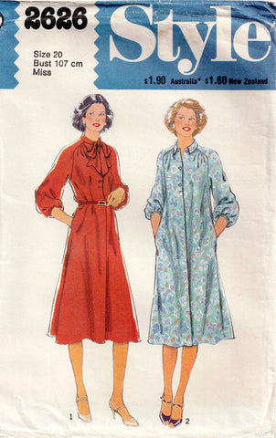 Style 2626 Womens EASY Flared Dress with Pockets 1970s Vintage Sewing Pattern Size 20 Bust 42 Inches UNCUT Factory Folded