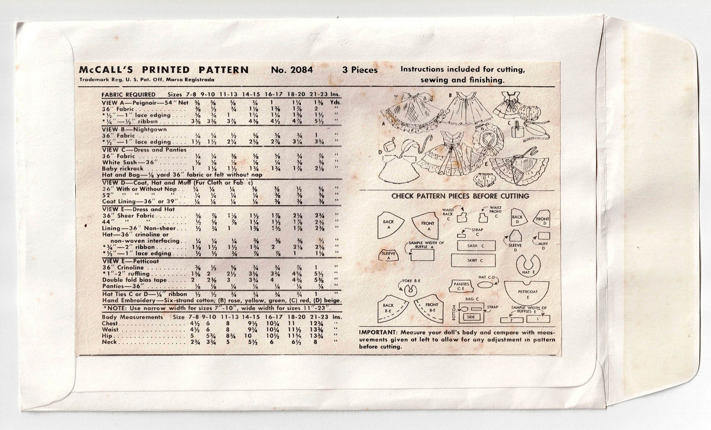 Ropa para muñecas de 9 a 10 pulgadas con andador retro McCall's 2084 Patrón de costura vintage de los años 50