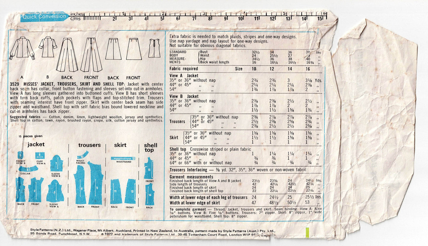 Style 3529 Womens Safari Jacket Flared Pants Skirt & Tank Top 1970s Vintage Sewing Pattern Size 14 Bust 36 inches