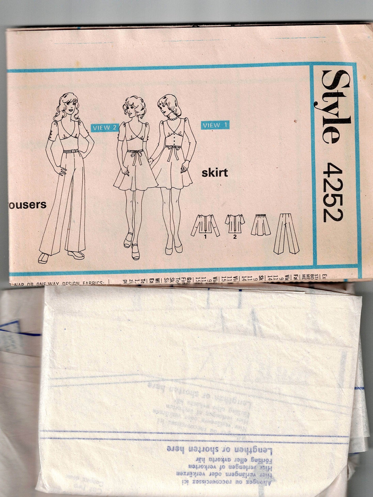Style 4252 Womens Midriff Top Skirt & Pants 1970s Vintage Sewing Pattern Size 12 Bust 34 inches