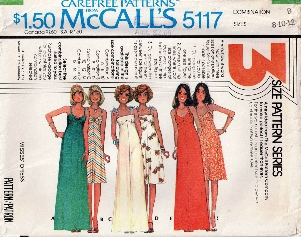 McCall s 5117 Womens Strappy or Halter Evening Dresses 1970s Vintage S