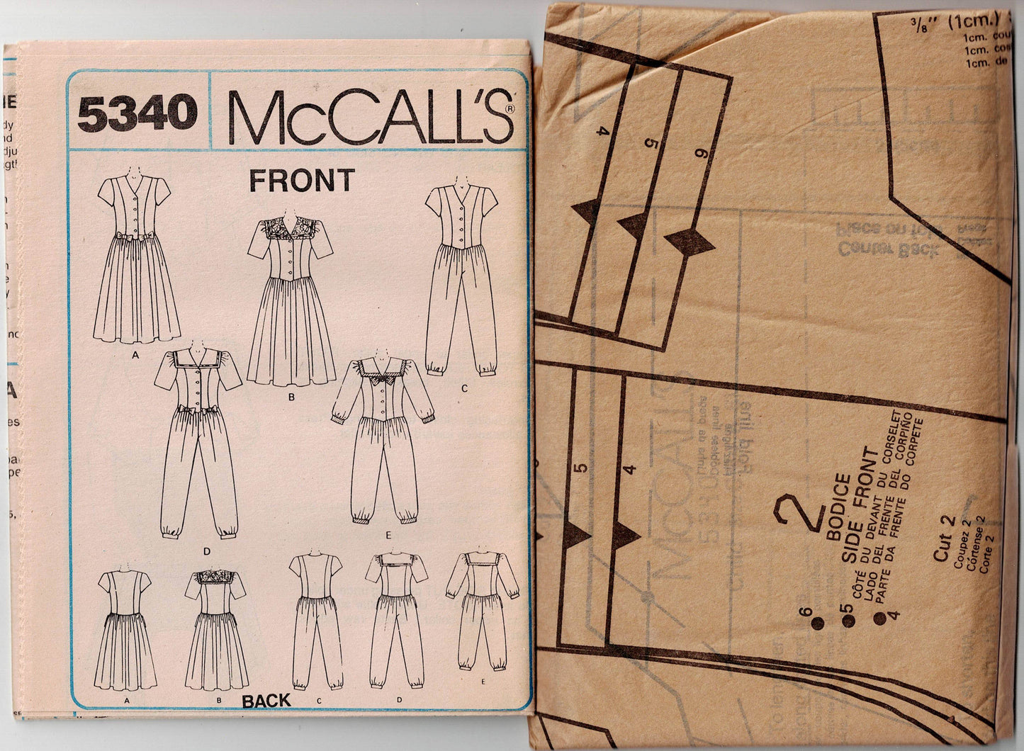 McCall's 5340 Girls Drop Waisted Dress & Jumpsuit 1990s Vintage Sewing Pattern Size 4/5/6 UNCUT Factory Folded