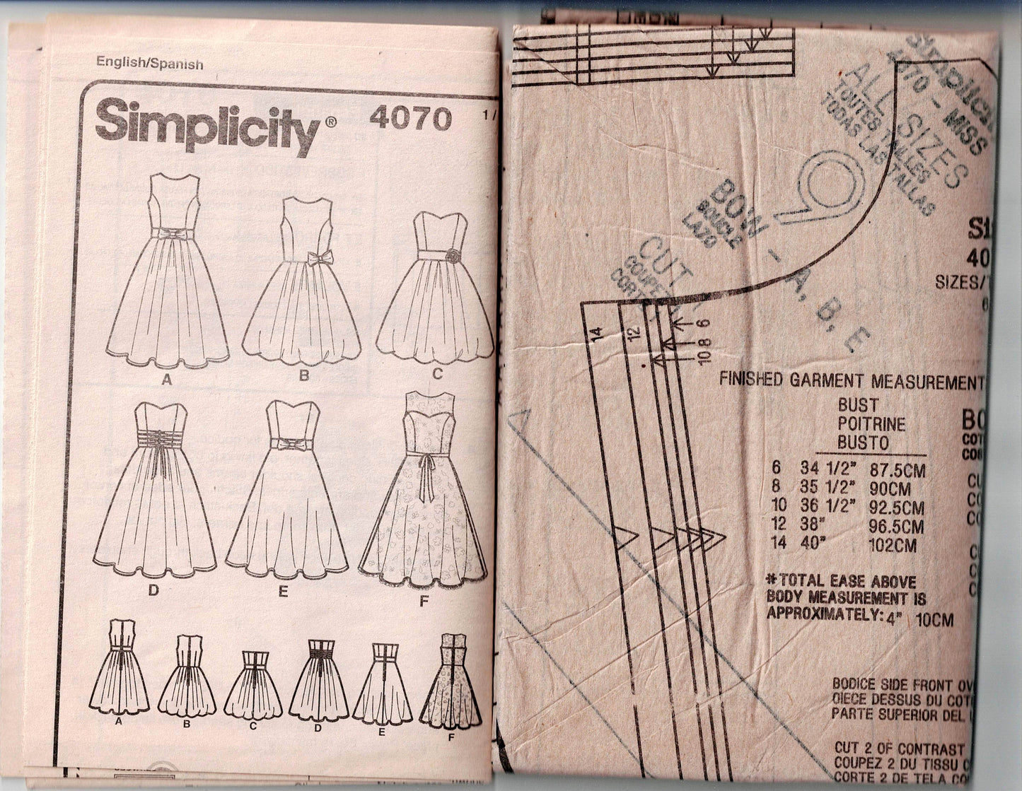 Simplicity 4070 Womens Full Skirt Dress Strapless or Sleeveless Prom Formal Out Of Print Sewing Pattern Sizes 6 - 14 or 12 - 20 UNCUT Factory Folded