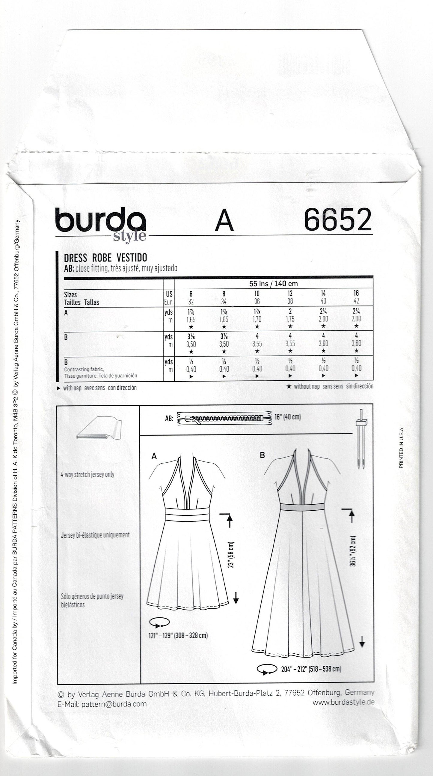 Burda Young 6652 Womens Full Skirt Marilyn Monroe Style Stretch Halter Dresses Out Of Print Sewing Pattern Sizes 6 - 16 UNCUT Factory Folded