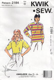 Kwik Sew 2184 Womens Stretch Pullover Polo Rugby Knit Shirts 1990s Vintage Sewing Pattern Size XS - XL UNCUT Factory Folded