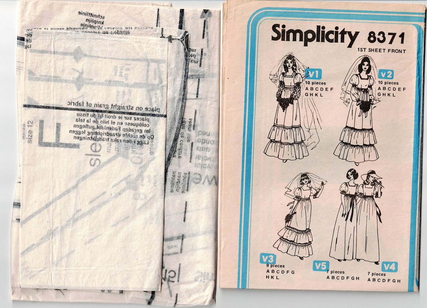 Simplicity 8371 Womens High Waisted Puff Sleeved Hippie Goth Wedding Dress 1970s Vintage Sewing Pattern Size 12 Bust 34 inches