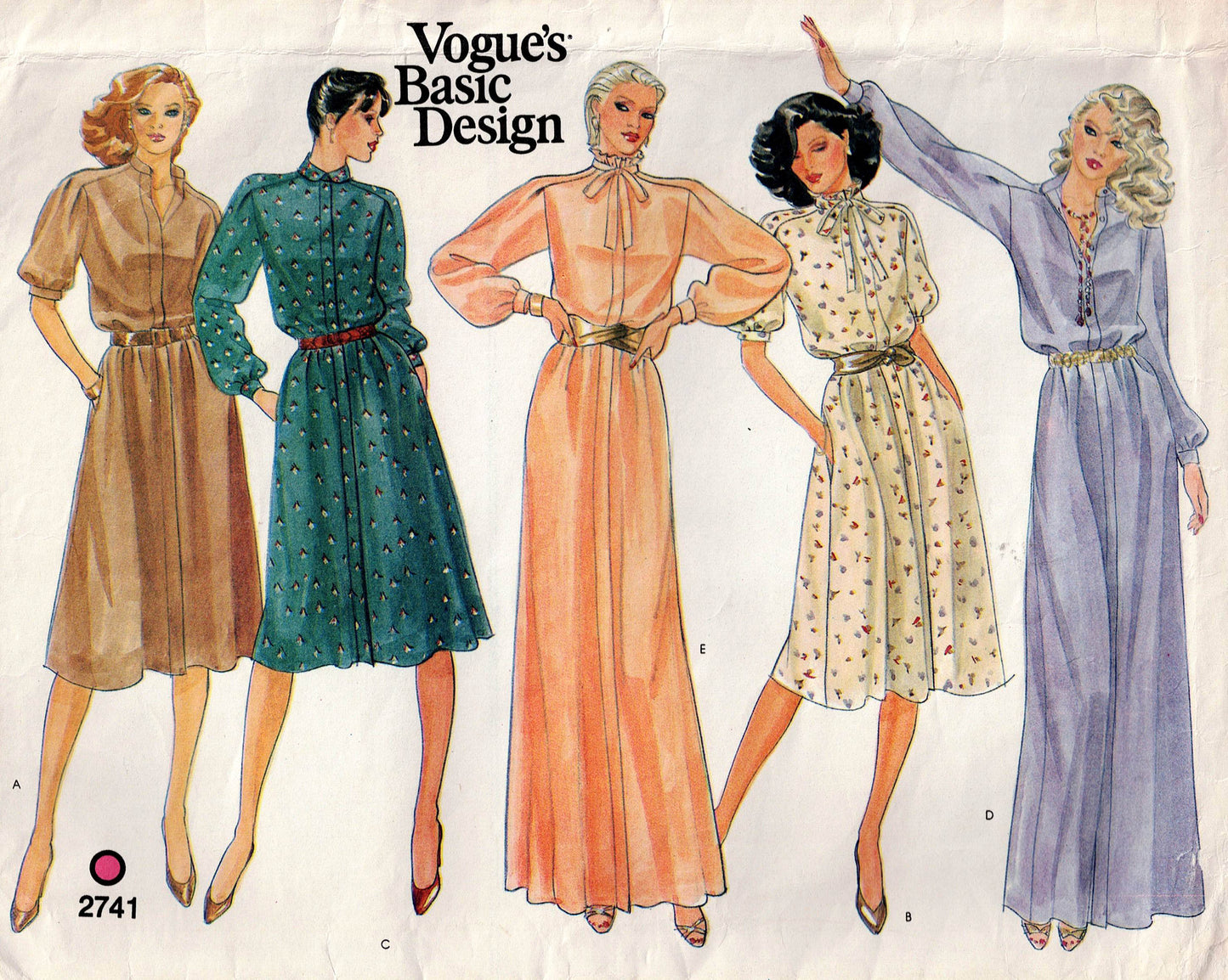 Vogue Basic Design 2741 Womens Blouson Bodice Dresses 1980s Vintage Sewing Pattern Size 10 Bust 32.5 inches UNCUT Factory Folded