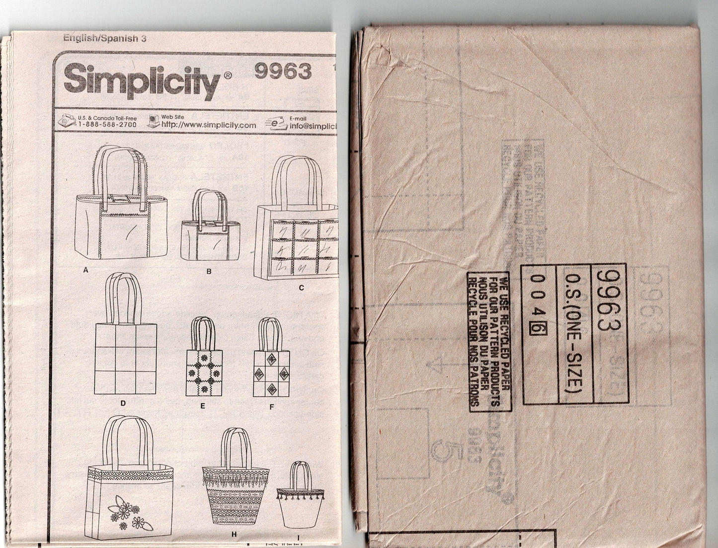 Simplicity 9963 Womens HEIGL & NORDSTROM Tote Bags & Purses Out Of Print Sewing Pattern UNCUT Factory Folded