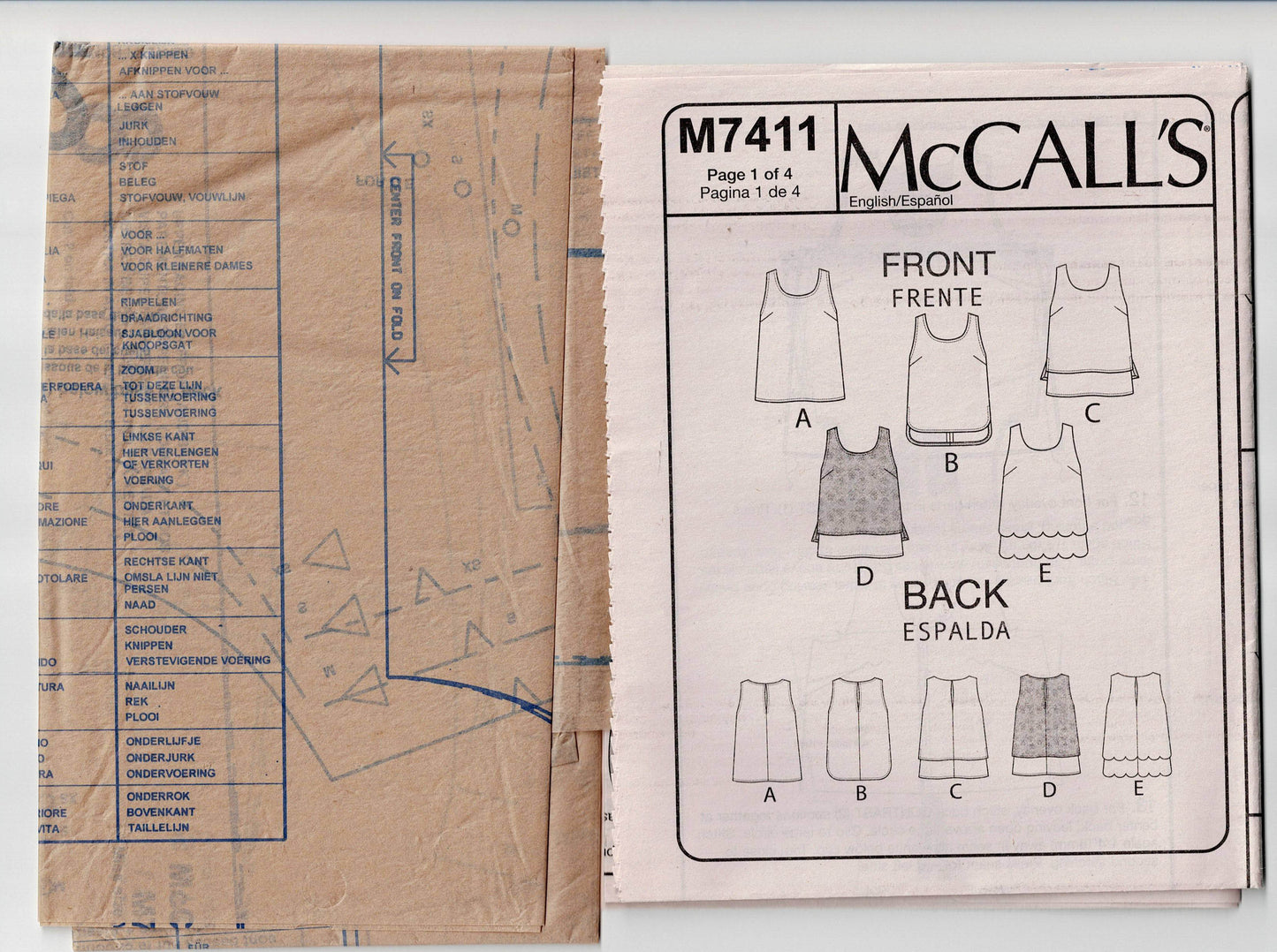 McCall's M7411 Womens EASY Pullover Tops with Overlay Out Of Print Sewing Pattern Size XS - M UNCUT Factory Folded