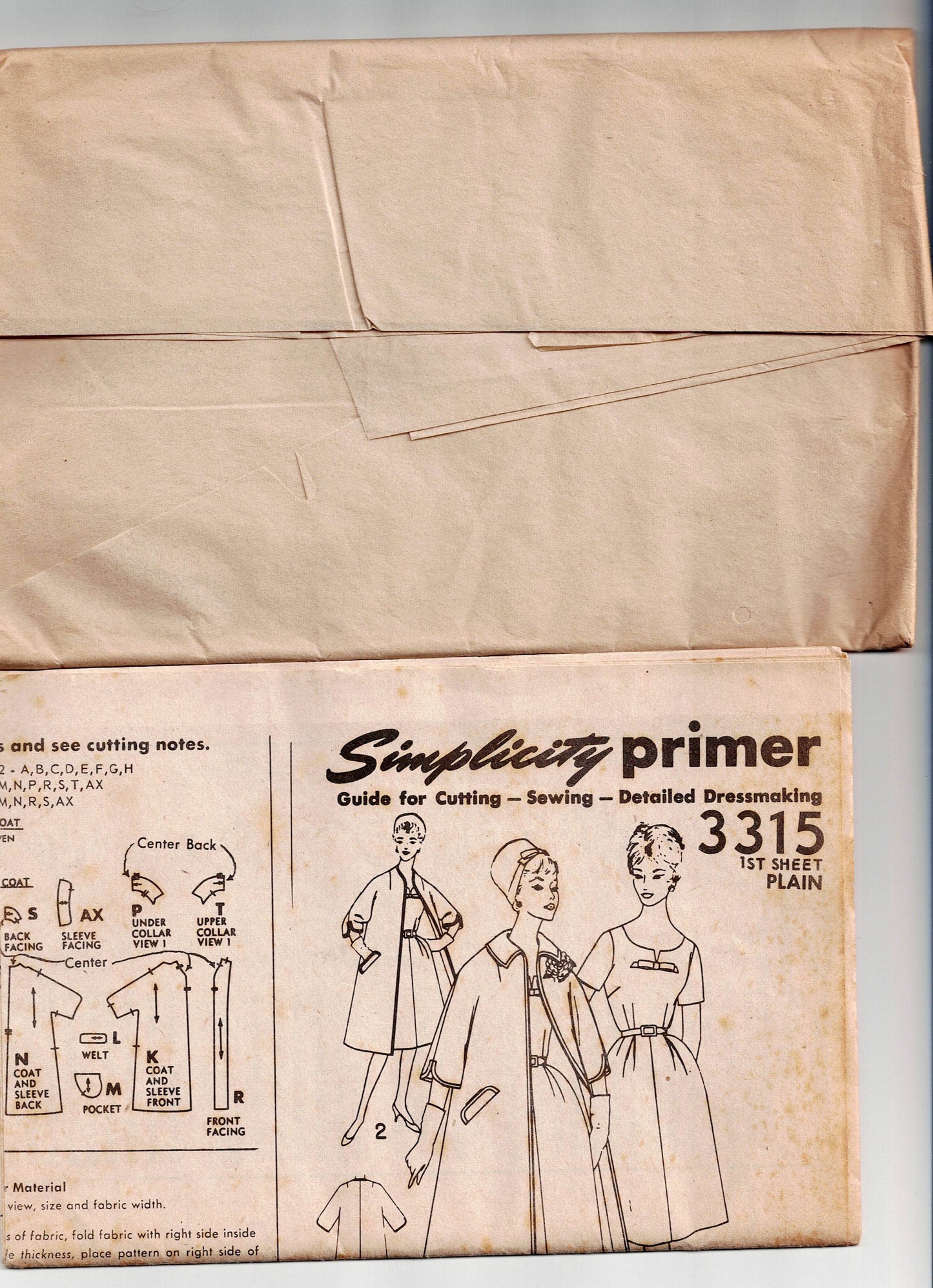 Simplicity 3315 Womens Half Size Dress & Swing Coat 1960s Vintage Sewing Pattern Bust 35 inches