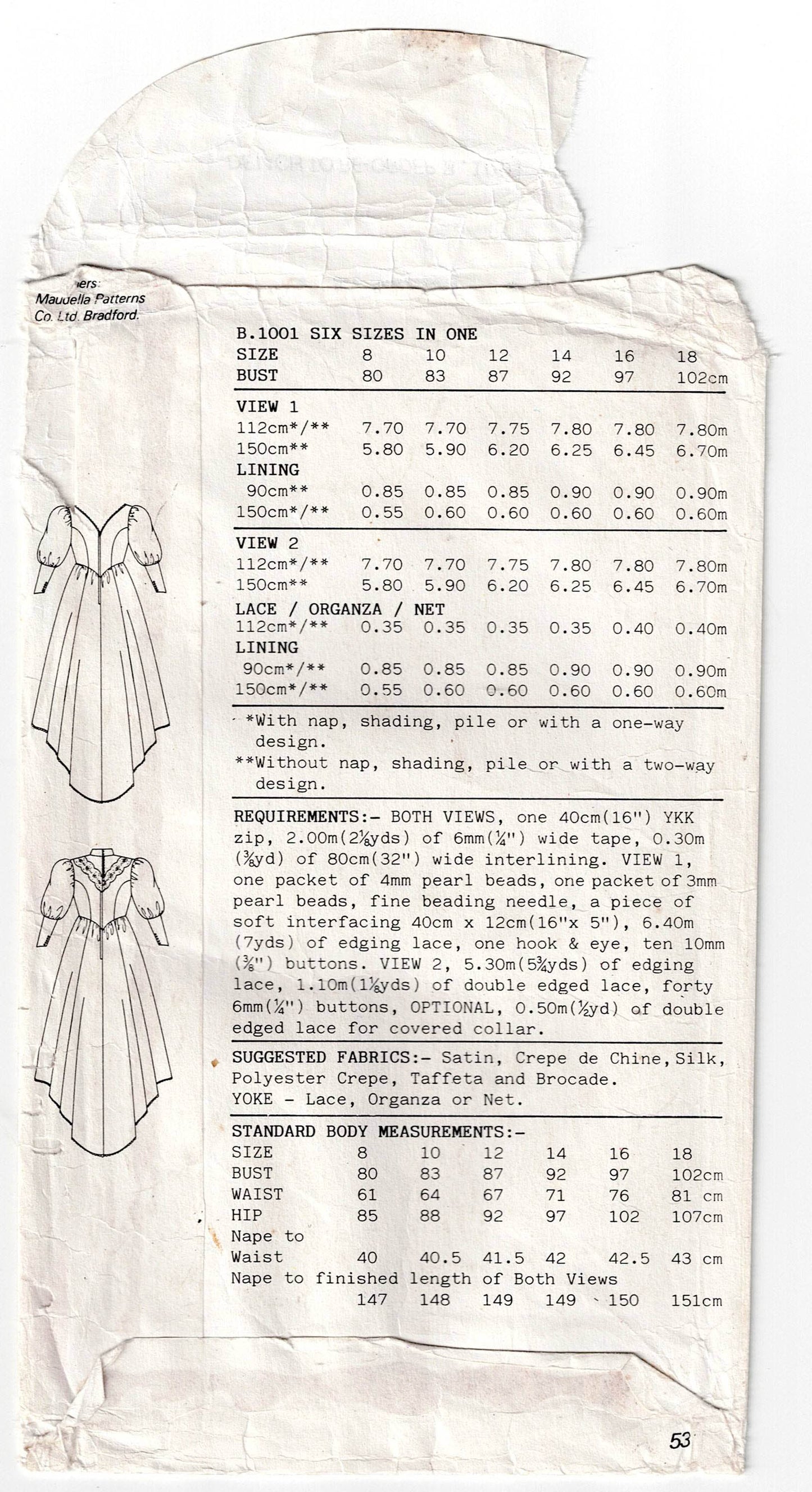 New Look B1001 Womens Princess Seamed Wedding Dresses 1980s Vintage Sewing Pattern Size 8 - 18 UNCUT Factory Folded