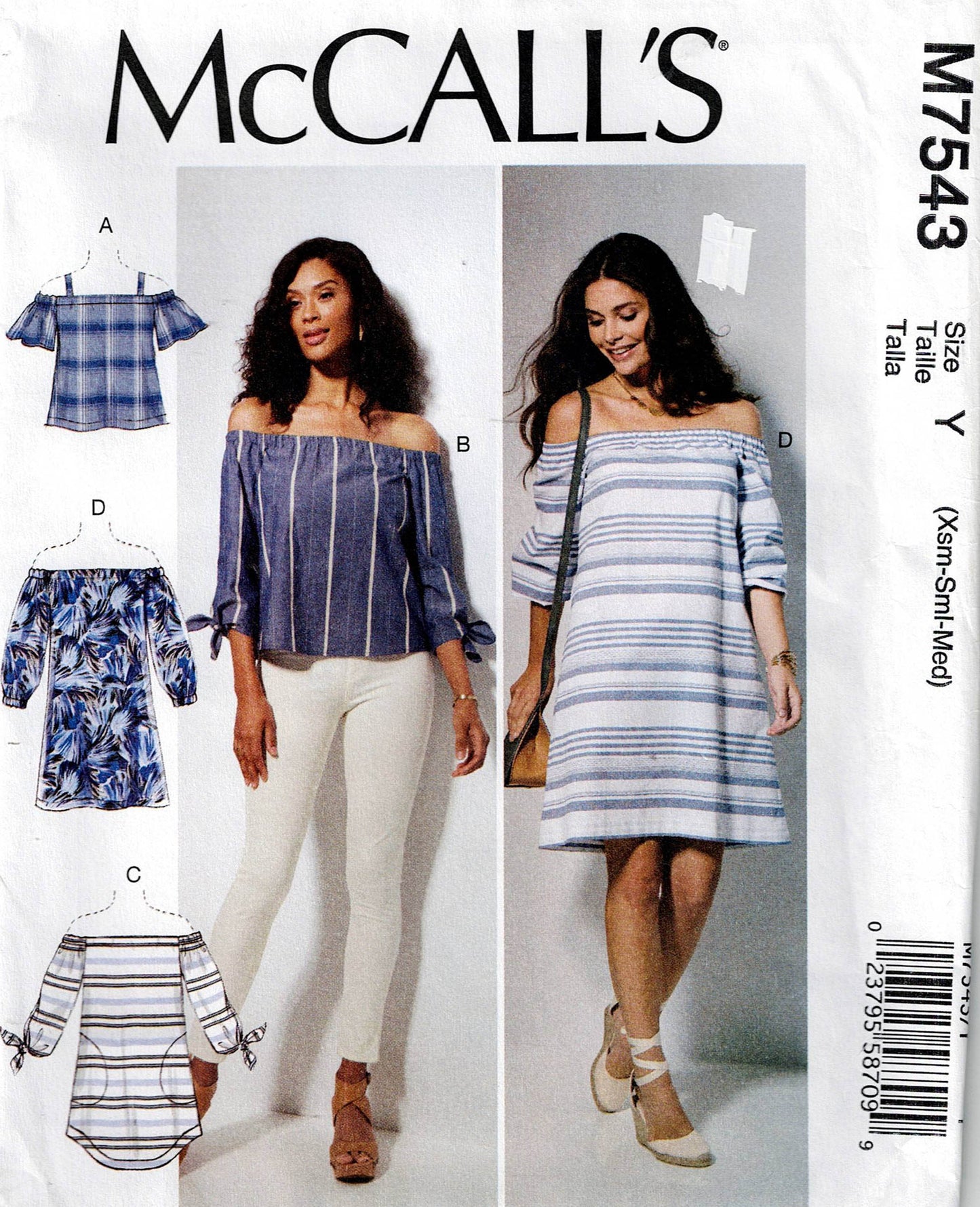 Patrón de costura de vestido, blusa y túnica para principiantes de McCall's M7543, agotado, talla XS a M, sin cortar, doblado de fábrica