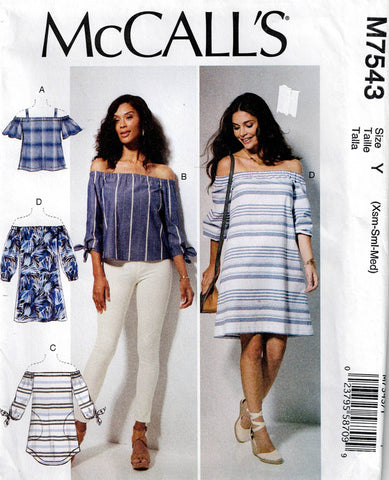 McCall's M7543 Womens EASY Beginners Pullover Dress Top & Tunic Out Of Print Sewing Pattern Size XS - M UNCUT Factory Folded