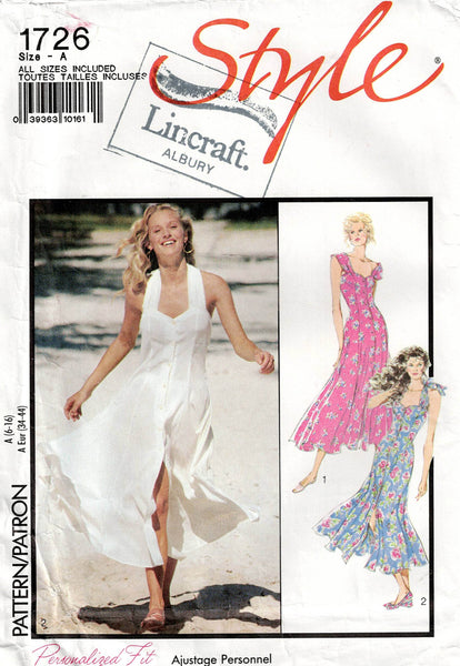 Style 1726 Womens Halter or Wide Strap Sundress 1990s Vintage Sewing Pattern Size 6 - 16 UNCUT Factory Folded