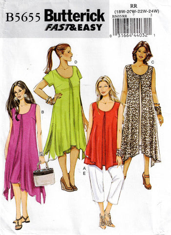 Butterick B5655 Womens EASY Tent Dress Top & Cropped Pants Out Of Print Sewing Pattern Size 18W - 24W UNCUT Factory Folded