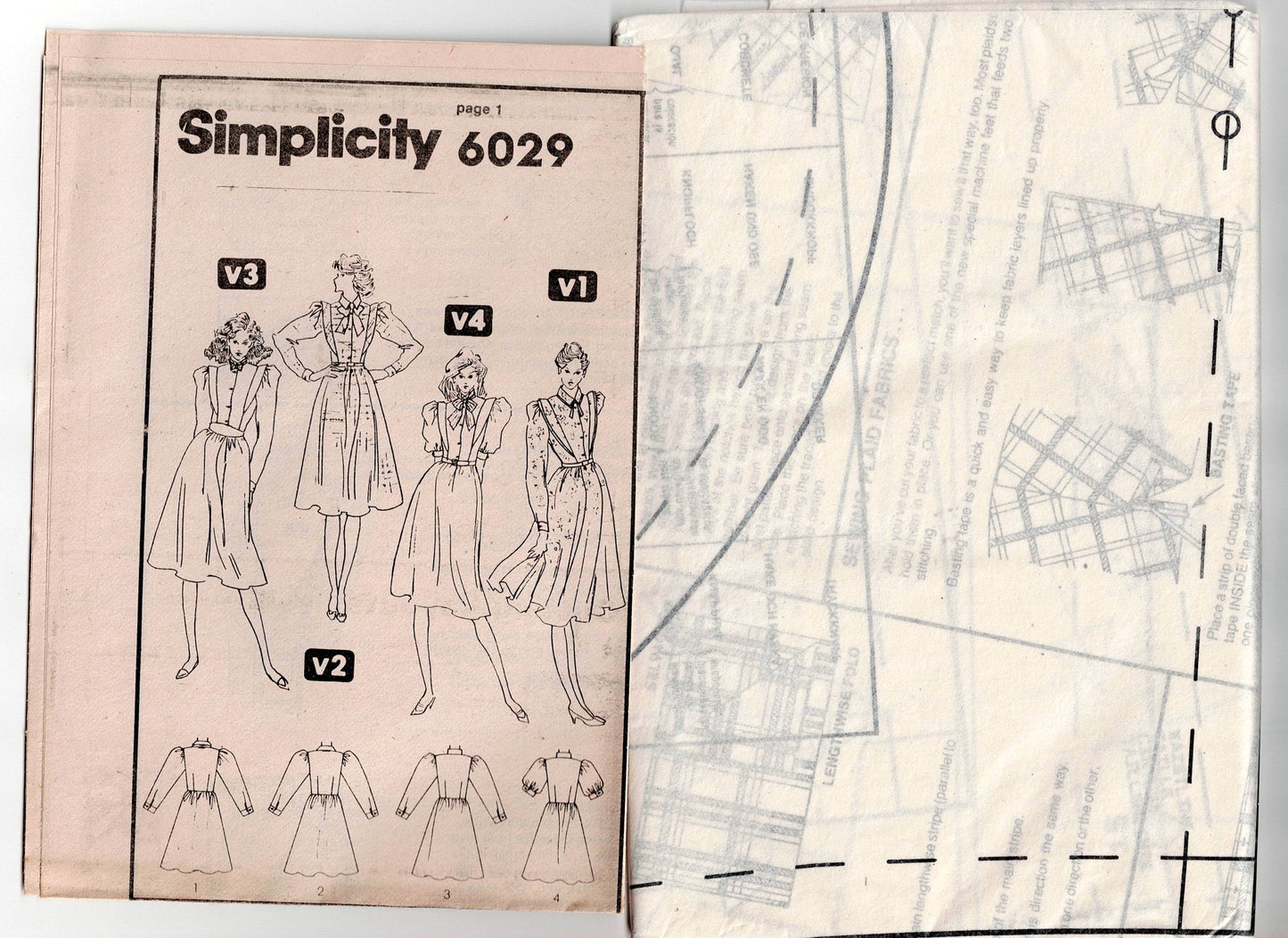 Simplicity 6029 Womens Full Skirt Flanged Shoulder Puffy Sleeved Dress with Pockets 1980s Vintage Sewing Pattern Size 12 Bust 34 inches UNCUT Factory Folded