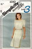 Simplicity 6240 Womens EASY Tucked Shoulder Dress 1980s Vintage Sewing Pattern Size 12 Bust 34 inches