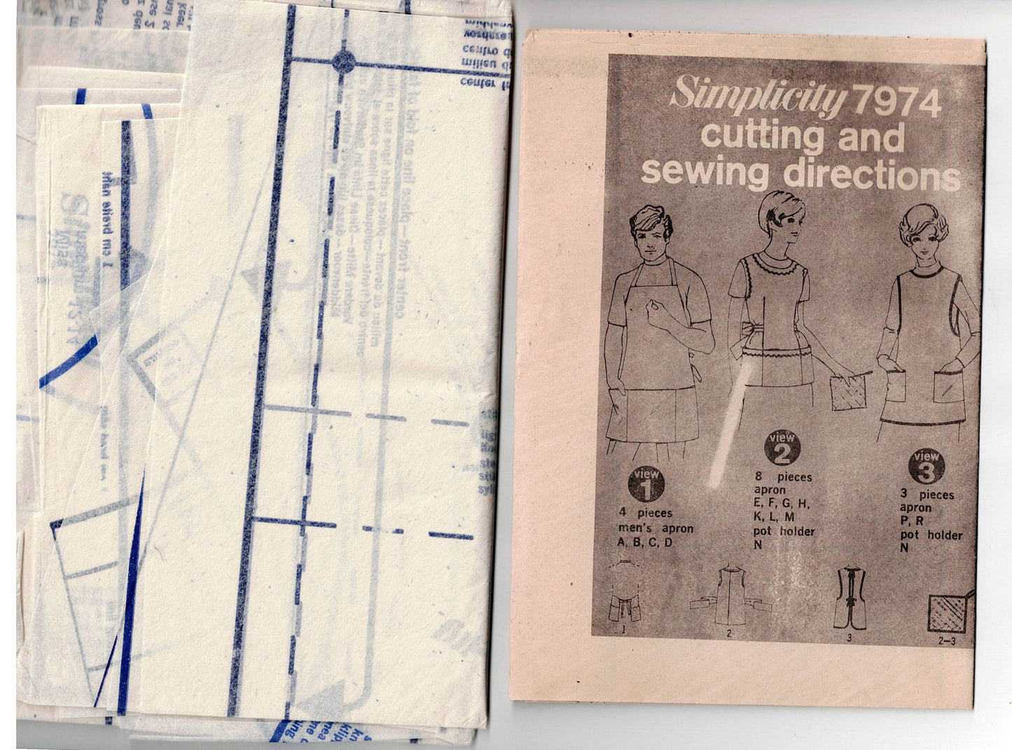 Simplicity 7974 Mens Womens UNISEX Retro Cobbler Aprons with Pockets & Pot Holder 1960s Vintage Sewing Pattern Size Medium UNCUT Factory Folded