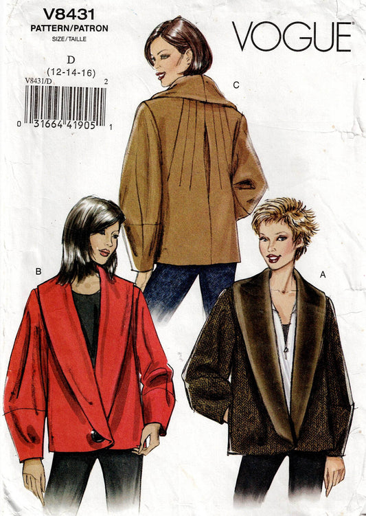 Vogue 8431 Womens Wide Collar Jackets Out Of Print Sewing Pattern Size 12 - 16 UNCUT Factory Folded