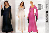 Butterick 6593 Womens High Waisted Goth Renaissance Angel or Puff Sleeved Lined Evening Gown Out Of Print Sewing Pattern Size 18 - 22 UNCUT Factory Folded