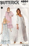 Butterick 4864 EILEEN WEST Womens Full Gathered Puffy Sleeved Robe & Nightgown 1980s Vintage Sewing Pattern Sizes 6 - 14