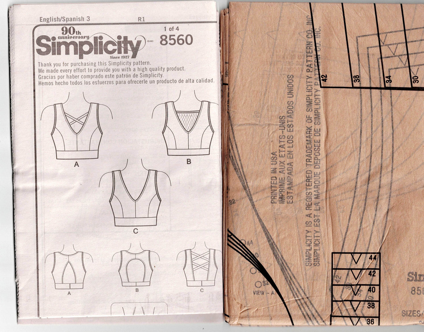 Simplicity 8560 Womens Stretch Sports Bra Sewing Pattern Size 30A-44G UNCUT Factory Folded