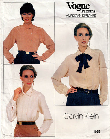 Vogue American Designer 1025 CALVIN KLEIN Womens Classic Blouses 1980s Vintage Sewing Pattern Size 12 - 16 UNCUT Factory folded