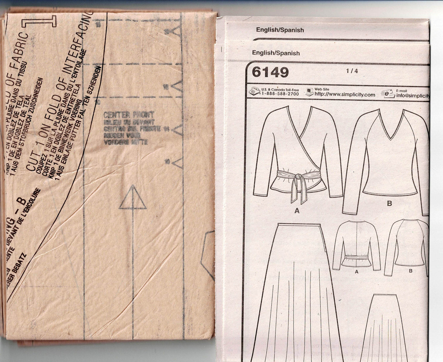 New Look 6149 Womens Flared Skirt & Stretch Knit Wrap or Pullover Tops Out Of Print Paper Sewing Pattern Size 8 - 18 UNCUT Factory Folded
