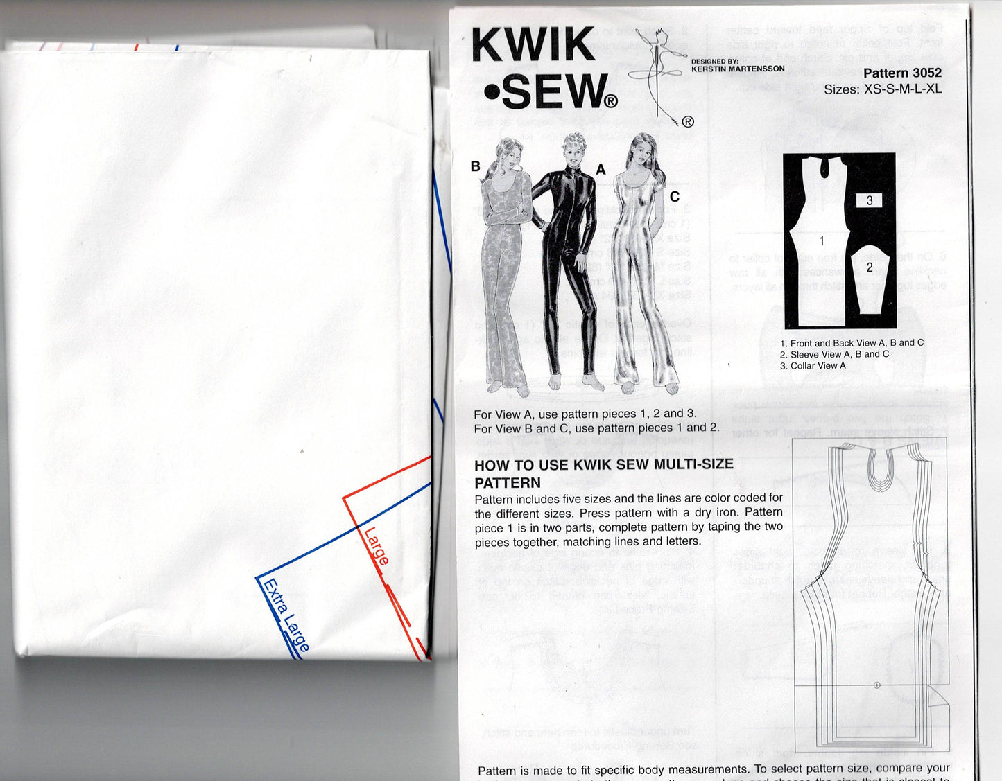 Kwik Sew 3052 Womens Stretch Unitards Leotards Cat Suit Out of Print Sewing Pattern Size XS - XL UNCUT Factory Folded