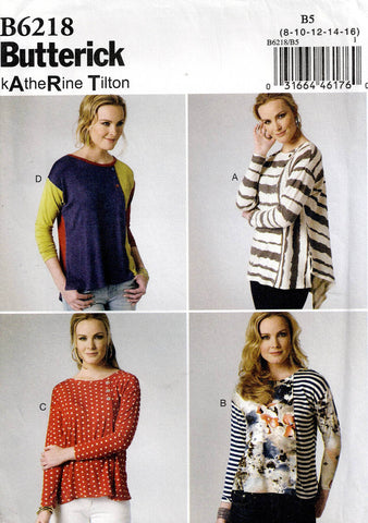 Butterick 6218 Katherine Tilton Womens Stretch Pullover Tops Sewing Pattern Size 8 - 16 UNCUT Factory Folded